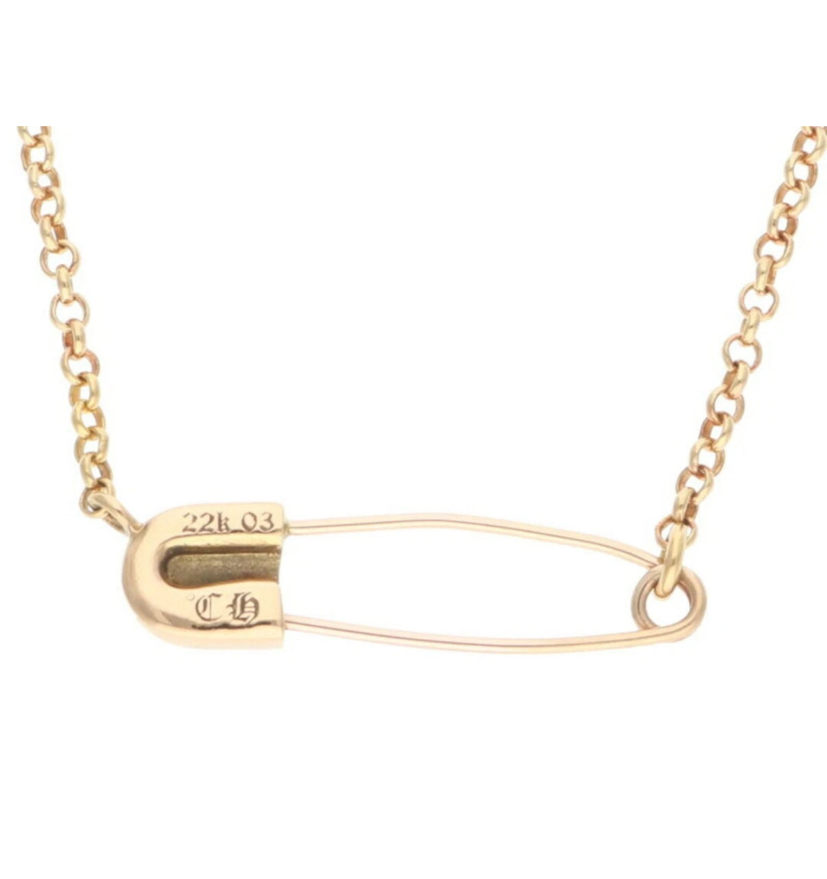 Chrome Hearts 22k Gold / Diamond Saftey Pin Necklace