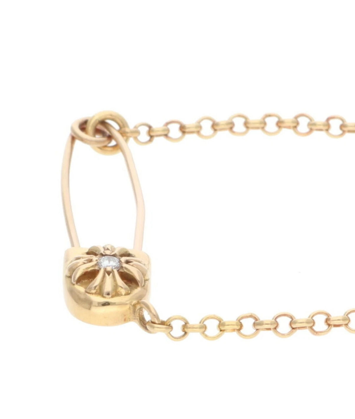Chrome Hearts 22k Gold / Diamond Saftey Pin Necklace