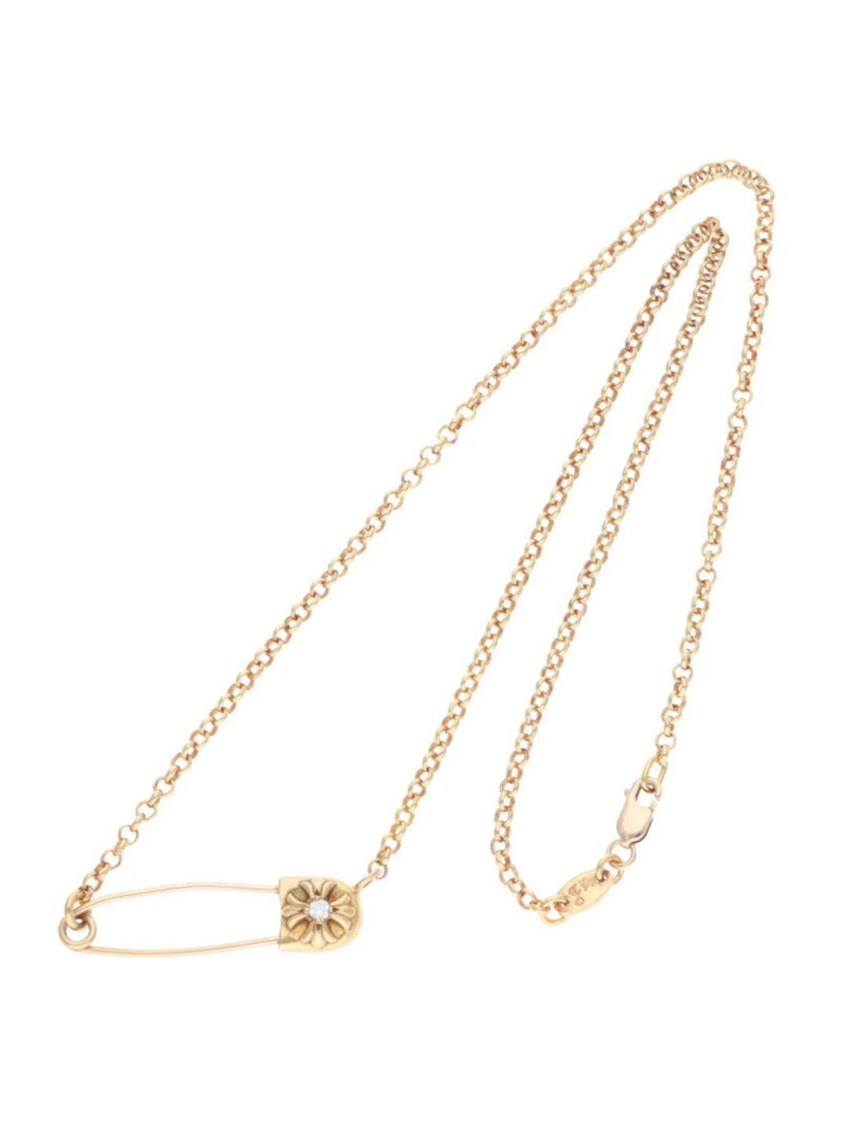 Chrome Hearts 22k Gold / Diamond Saftey Pin Necklace