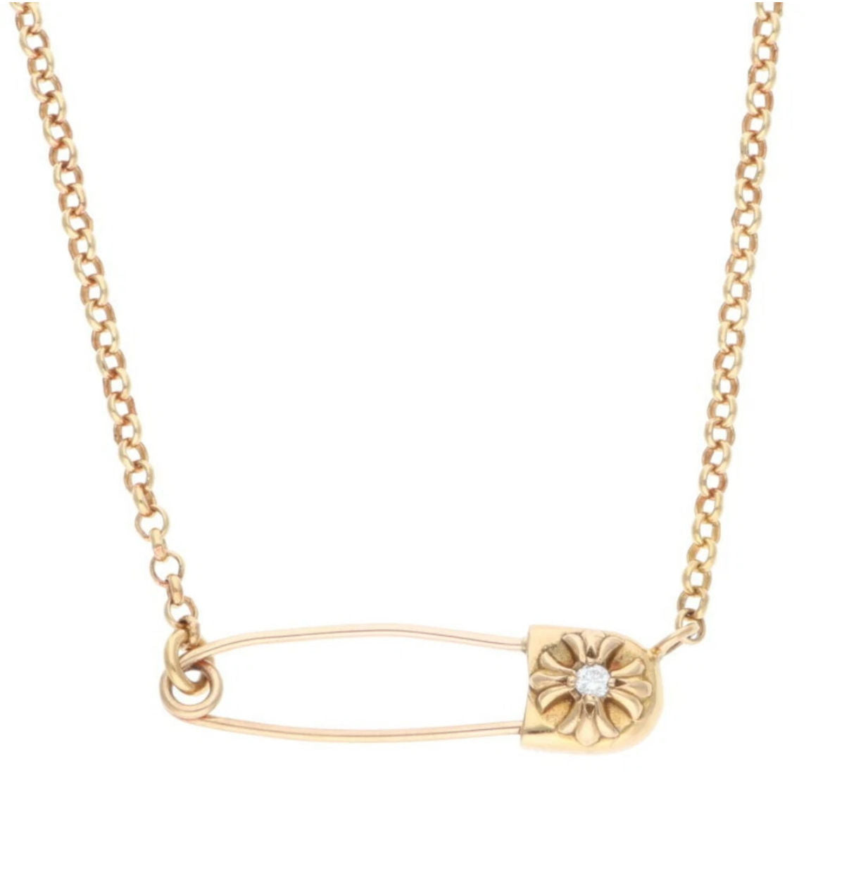 Chrome Hearts 22k Gold / Diamond Saftey Pin Necklace