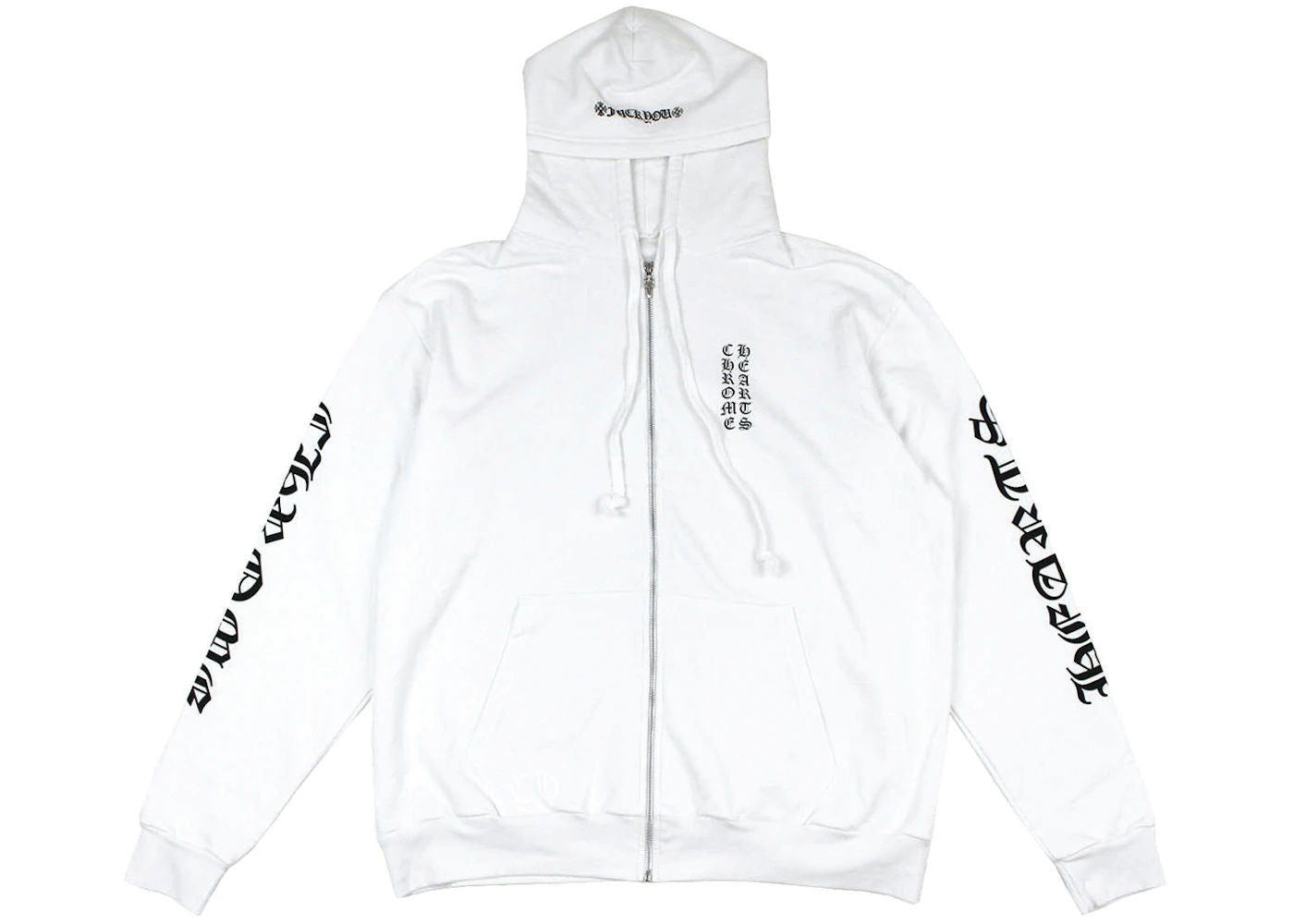 Chrome Hearts White Vertical Logo Zip Up Hoodie