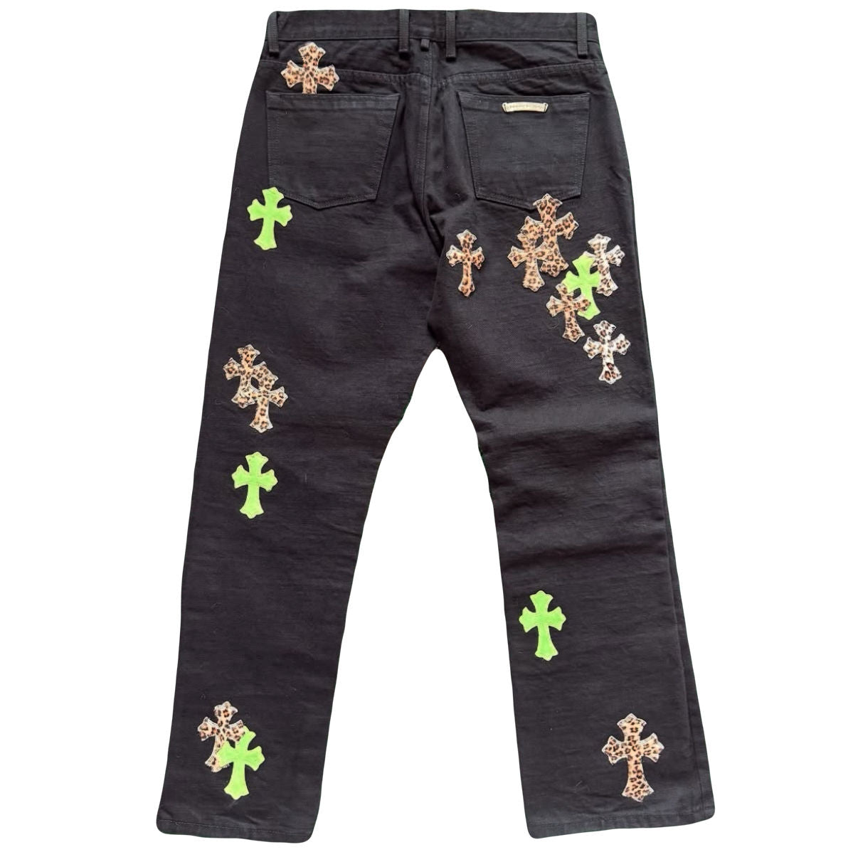 Chrome Hearts Green Leopard Cross Patch Jeans - Like New