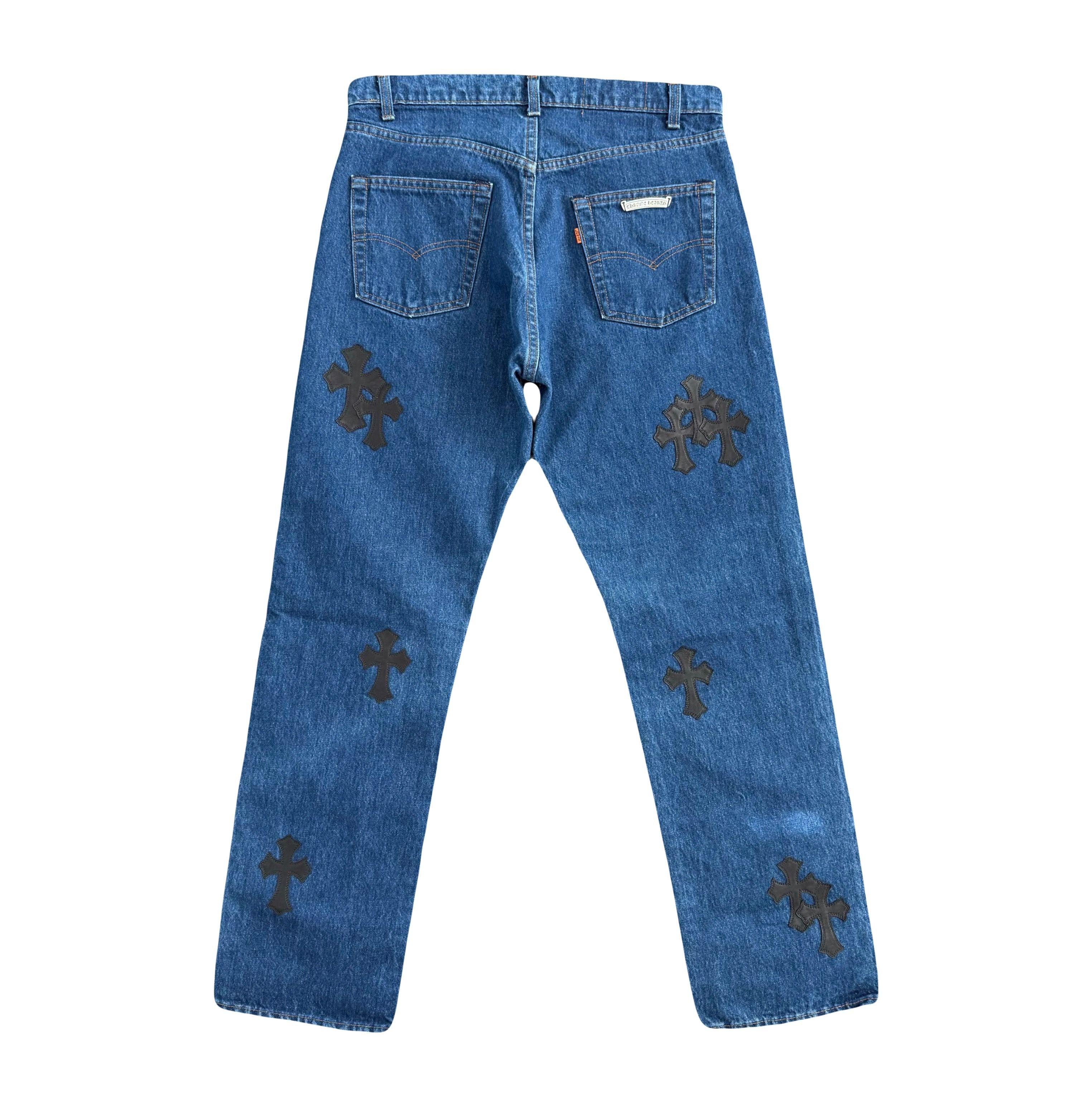 Chrome Hearts Black Cross Patch Dark Wash Jeans