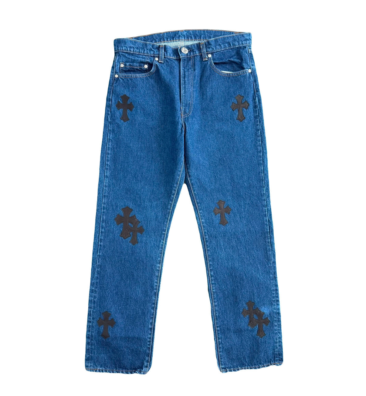 Chrome Hearts Black Cross Patch Dark Wash Jeans