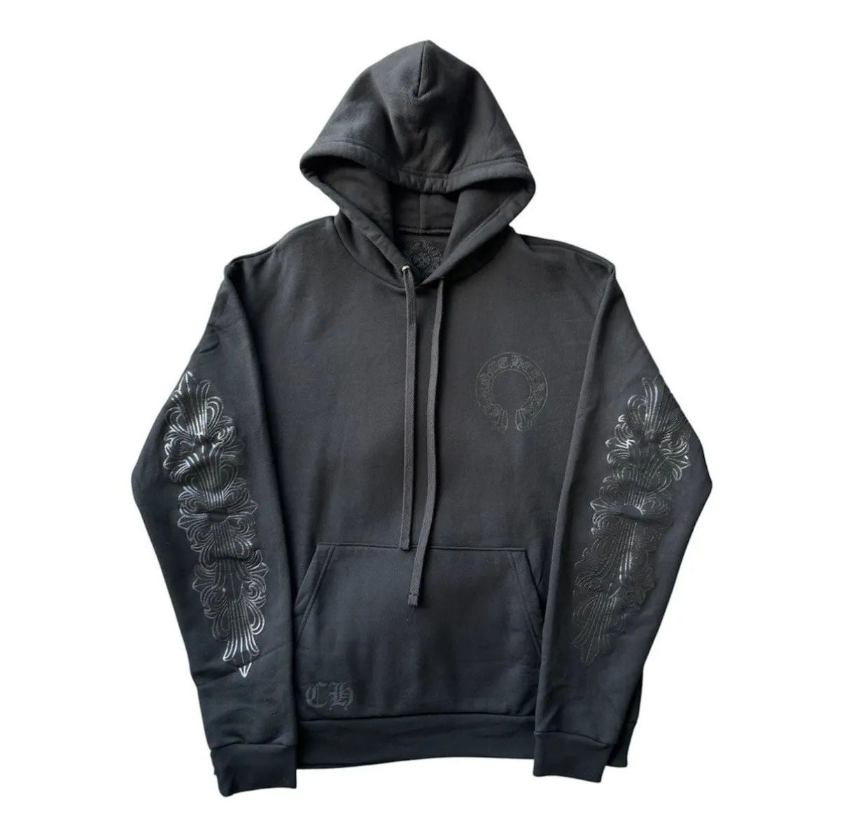 Chrome Hearts Black Floral Horseshoe Hoodie