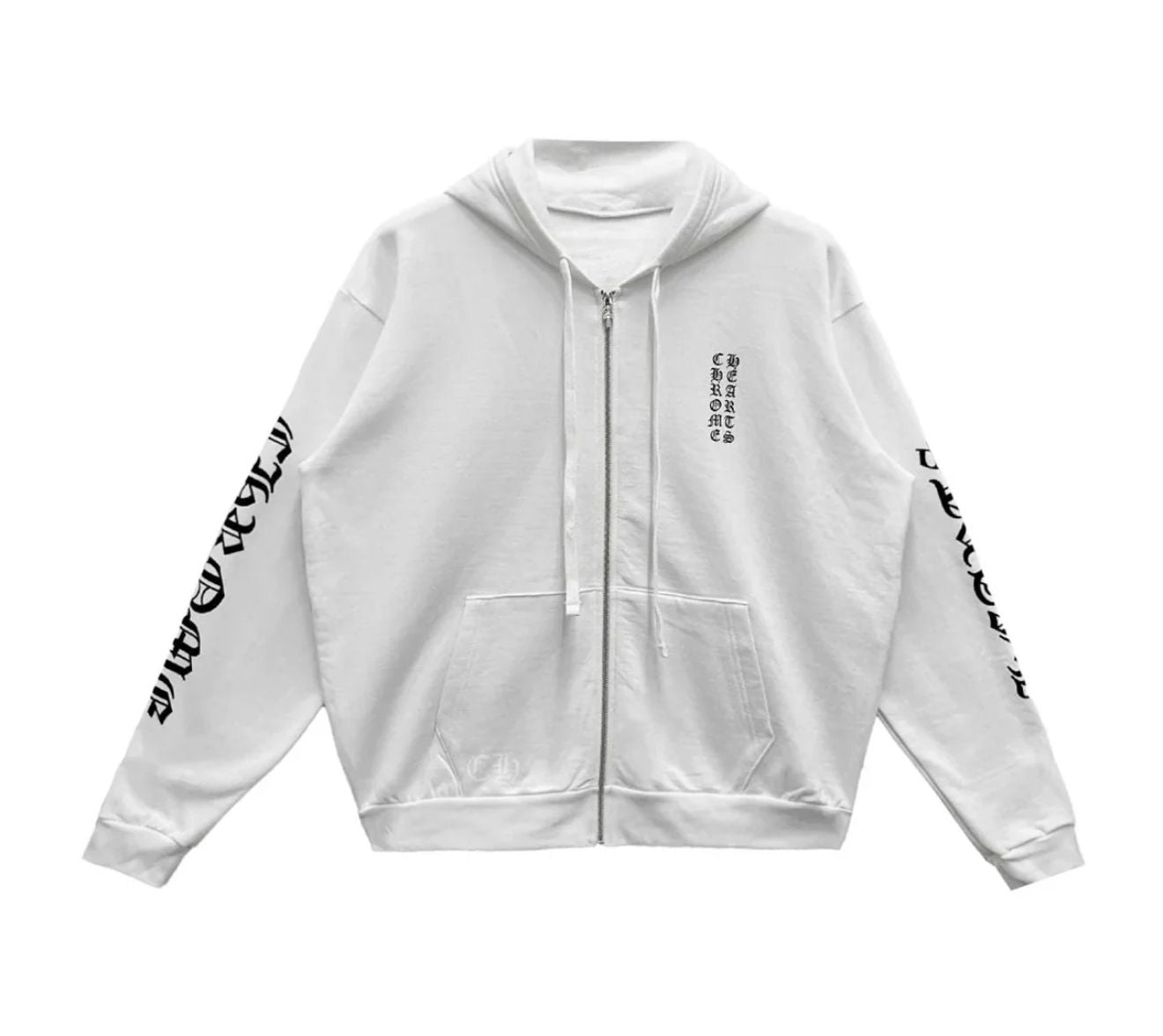 Chrome Hearts White Vertical Logo Zip Up Hoodie
